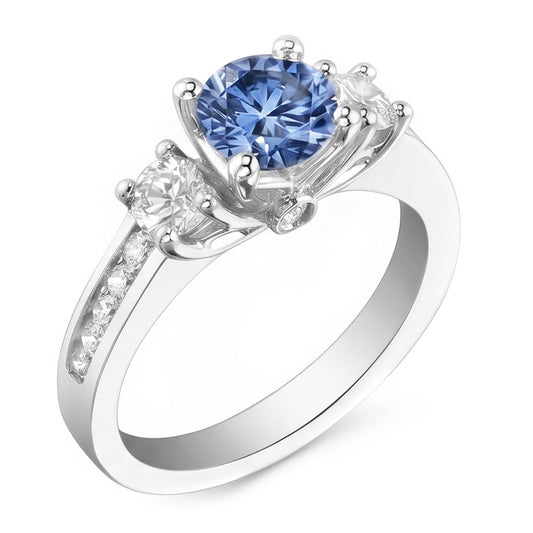 1.51 Ct. White Blue Natural Earth Mined Diamond ( Not Lab Grown )s 3 Stone Gemstone Ring White Gold