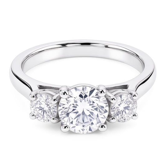 1.60 Ct Round Genuine Natural Earth Mined Diamond ( Not Lab Grown )  3 Stone Engagement Ring Solid White Gold 14K