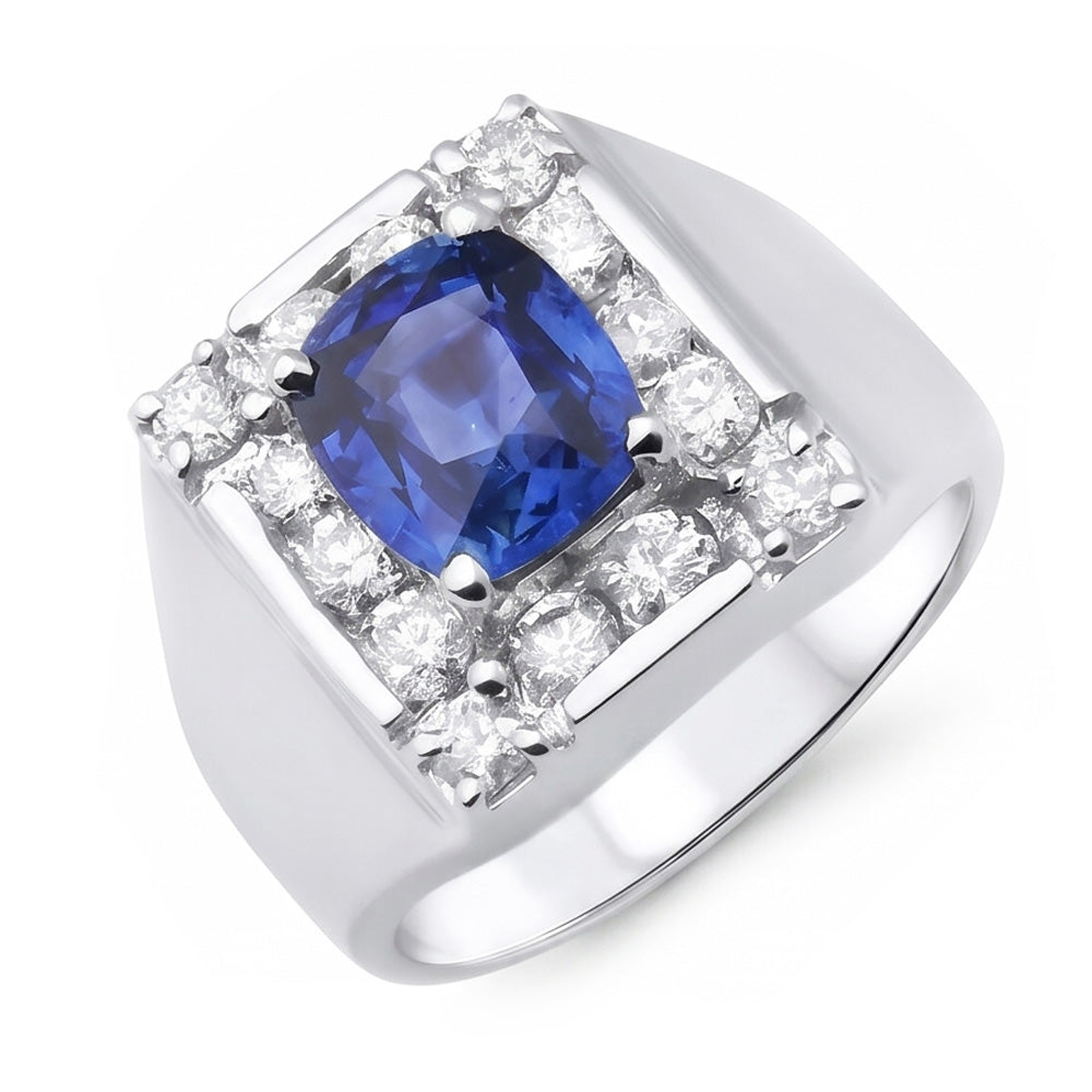 1.60 Ct Sri Lankan Sapphire Natural Earth Mined Diamond ( Not Lab Grown )  Ring 14K White Gold