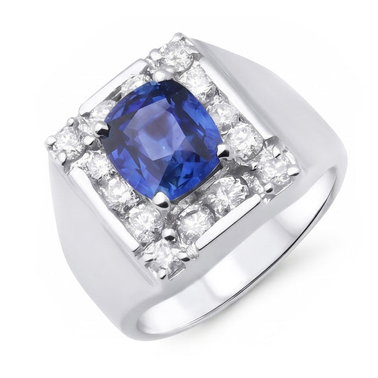 1.60 Ct Sri Lankan Sapphire Natural Earth Mined Diamond ( Not Lab Grown )  Ring 14K White Gold