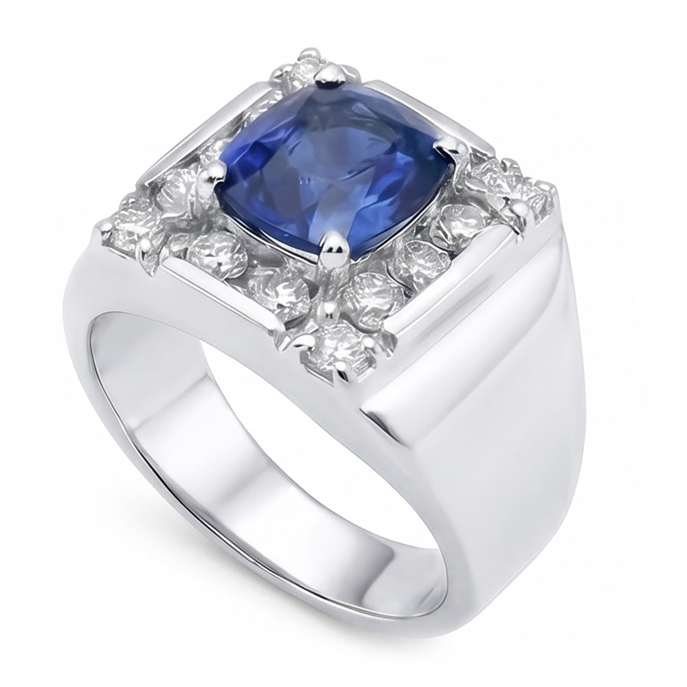 1.60 Ct Sri Lankan Sapphire Natural Earth Mined Diamond ( Not Lab Grown )  Ring 14K White Gold