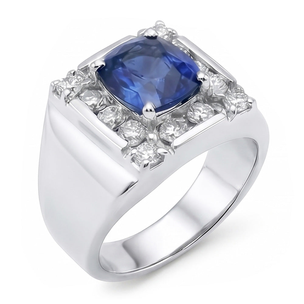 1.60 Ct Sri Lankan Sapphire Natural Earth Mined Diamond ( Not Lab Grown )  Ring 14K White Gold