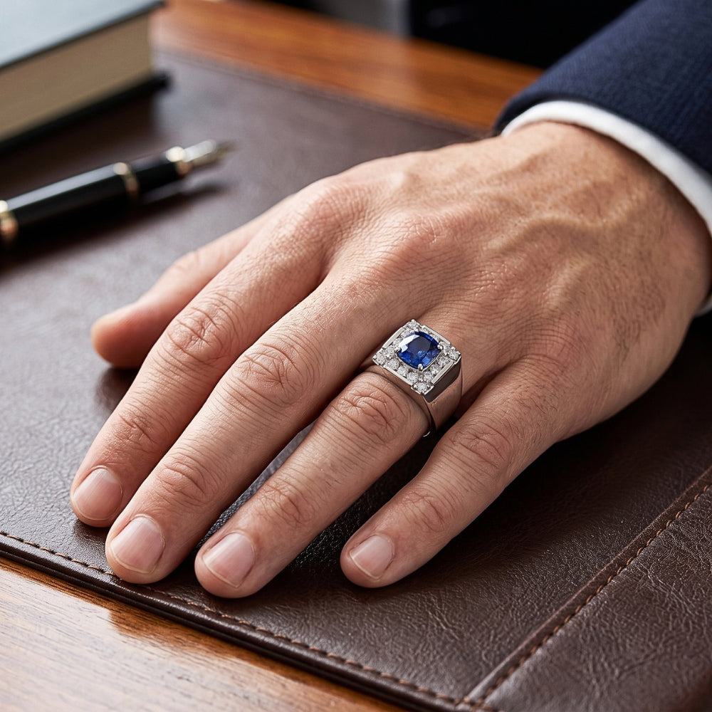 1.60 Ct Sri Lankan Sapphire Natural Earth Mined Diamond ( Not Lab Grown )  Ring 14K White Gold