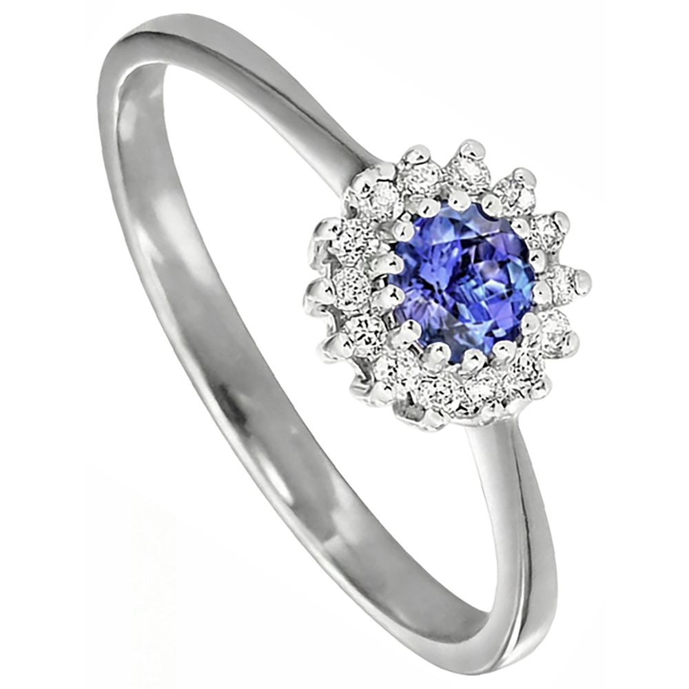 natural round tanzanite 1.65ct ring close up detail