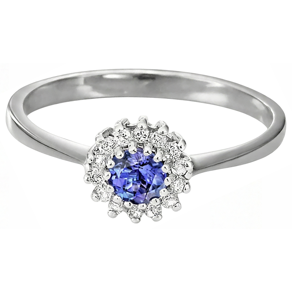 natural round tanzanite 1.65ct ring top view