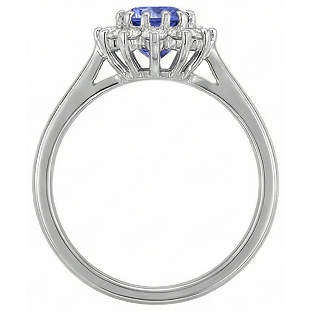natural round tanzanite 1.65ct ring on white background