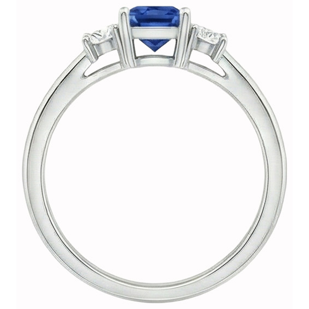 1.65 Ct Three Stone Ceylon Sapphire And Natural Earth Mined Diamond ( Not Lab Grown ) s Ring White Gold 14K