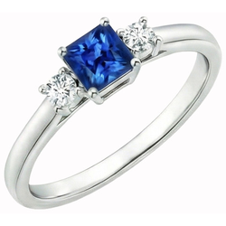 1.65 Ct Three Stone Ceylon Sapphire And Natural Earth Mined Diamond ( Not Lab Grown ) s Ring White Gold 14K