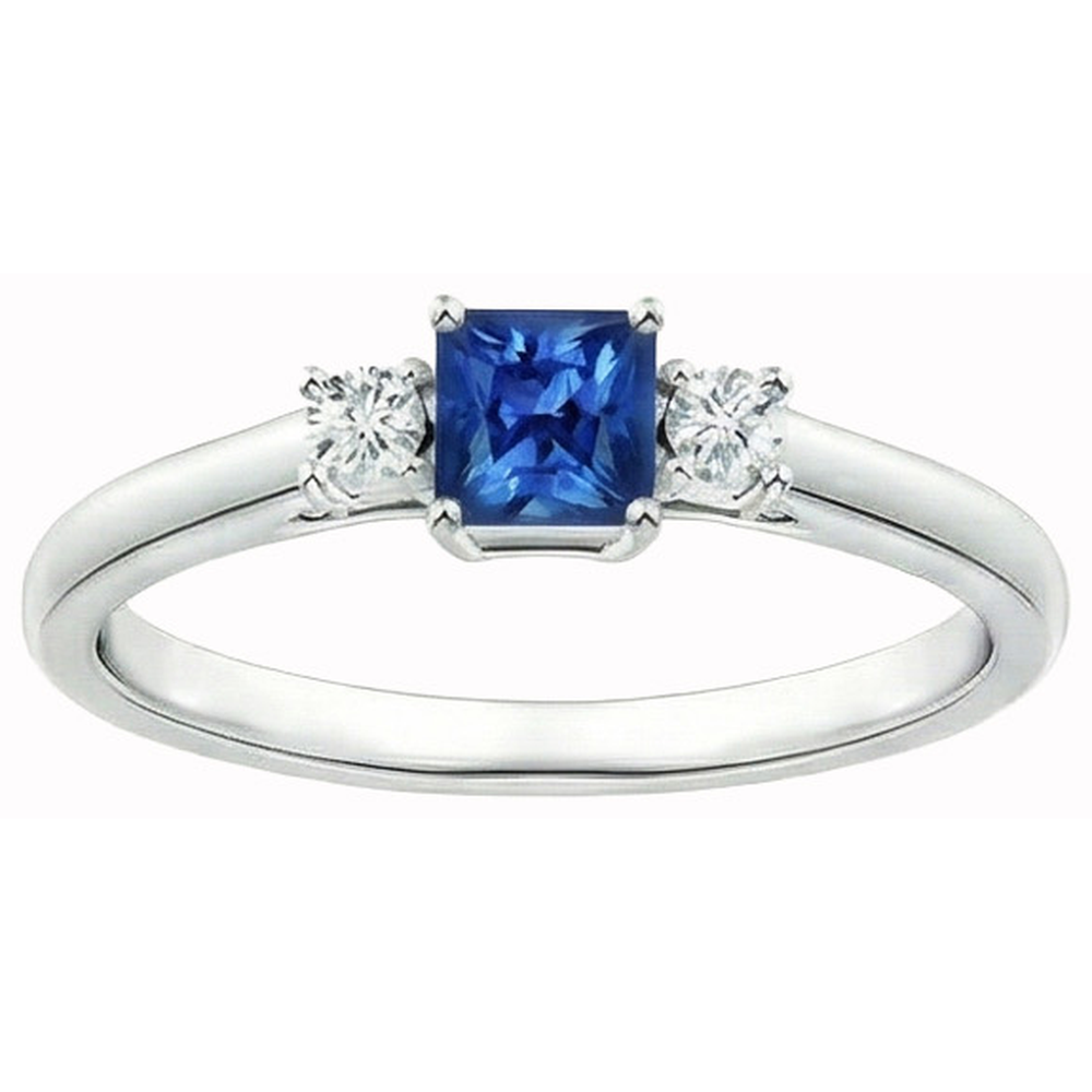1.65 Ct Three Stone Ceylon Sapphire And Natural Earth Mined Diamond ( Not Lab Grown ) s Ring White Gold 14K