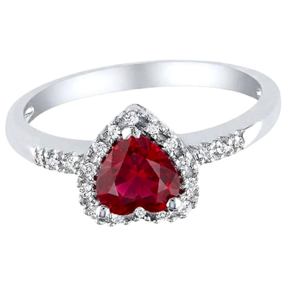 1.65 Heart Cut Red Ruby With Natural Earth Mined Diamond ( Not Lab Grown )  Halo Ring White Gold 14K