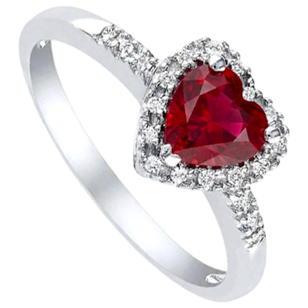 1.65 Heart Cut Red Ruby With Natural Earth Mined Diamond ( Not Lab Grown )  Halo Ring White Gold 14K