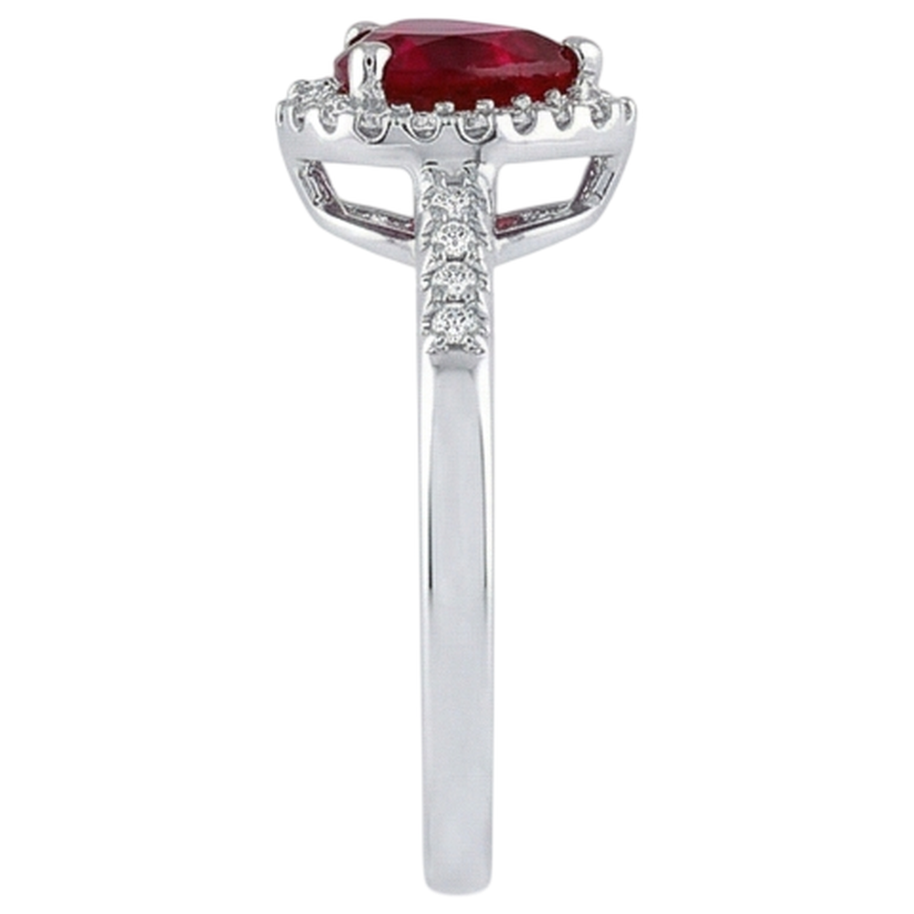 1.65 Heart Cut Red Ruby With Natural Earth Mined Diamond ( Not Lab Grown )  Halo Ring White Gold 14K