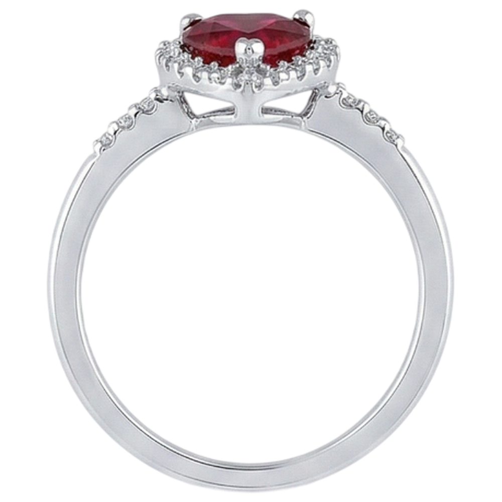 1.65 Heart Cut Red Ruby With Natural Earth Mined Diamond ( Not Lab Grown )  Halo Ring White Gold 14K