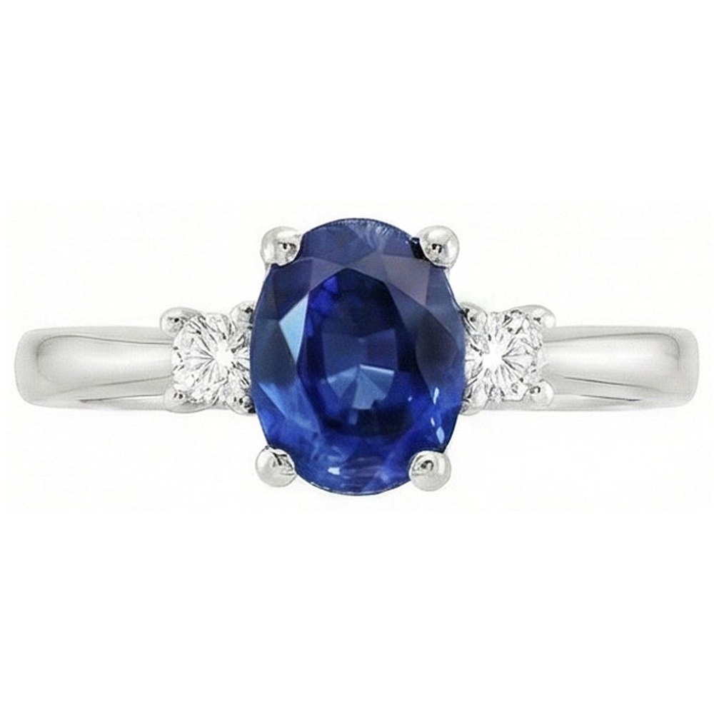 1.70 Carats Ceylon Sapphire Natural Earth Mined Diamond ( Not Lab Grown ) s Ring White Gold 14K