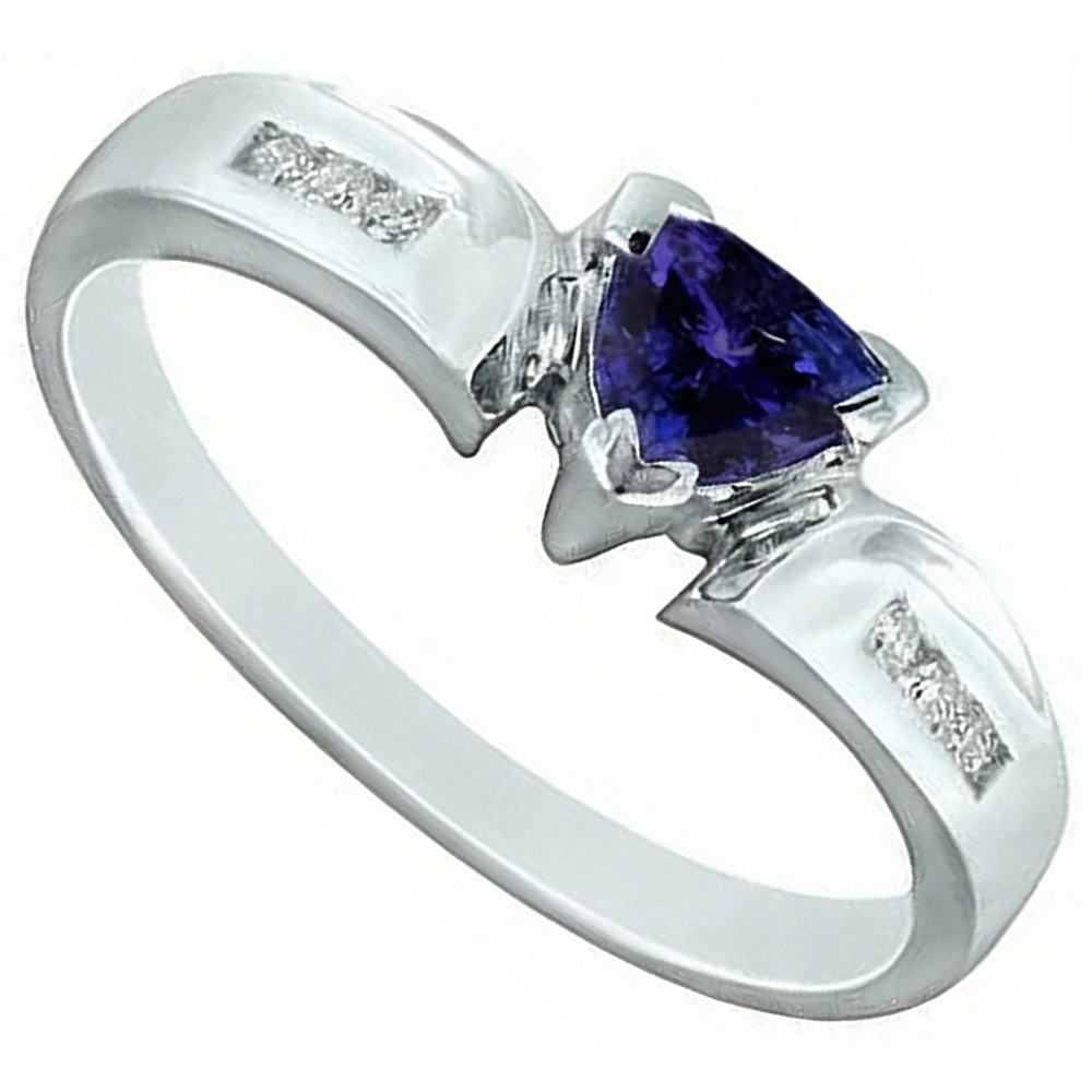 1.75 Carats Trillion AAA Tanzanite Natural Earth Mined Diamond ( Not Lab Grown ) s Fancy Ring White Gold 14K