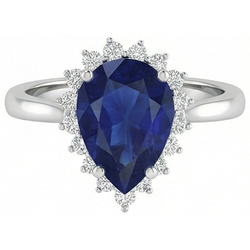 1.75 Ct Blue Pear Cut Sapphire With Natural Earth Mined Diamond ( Not Lab Grown ) Ring Lady Gold