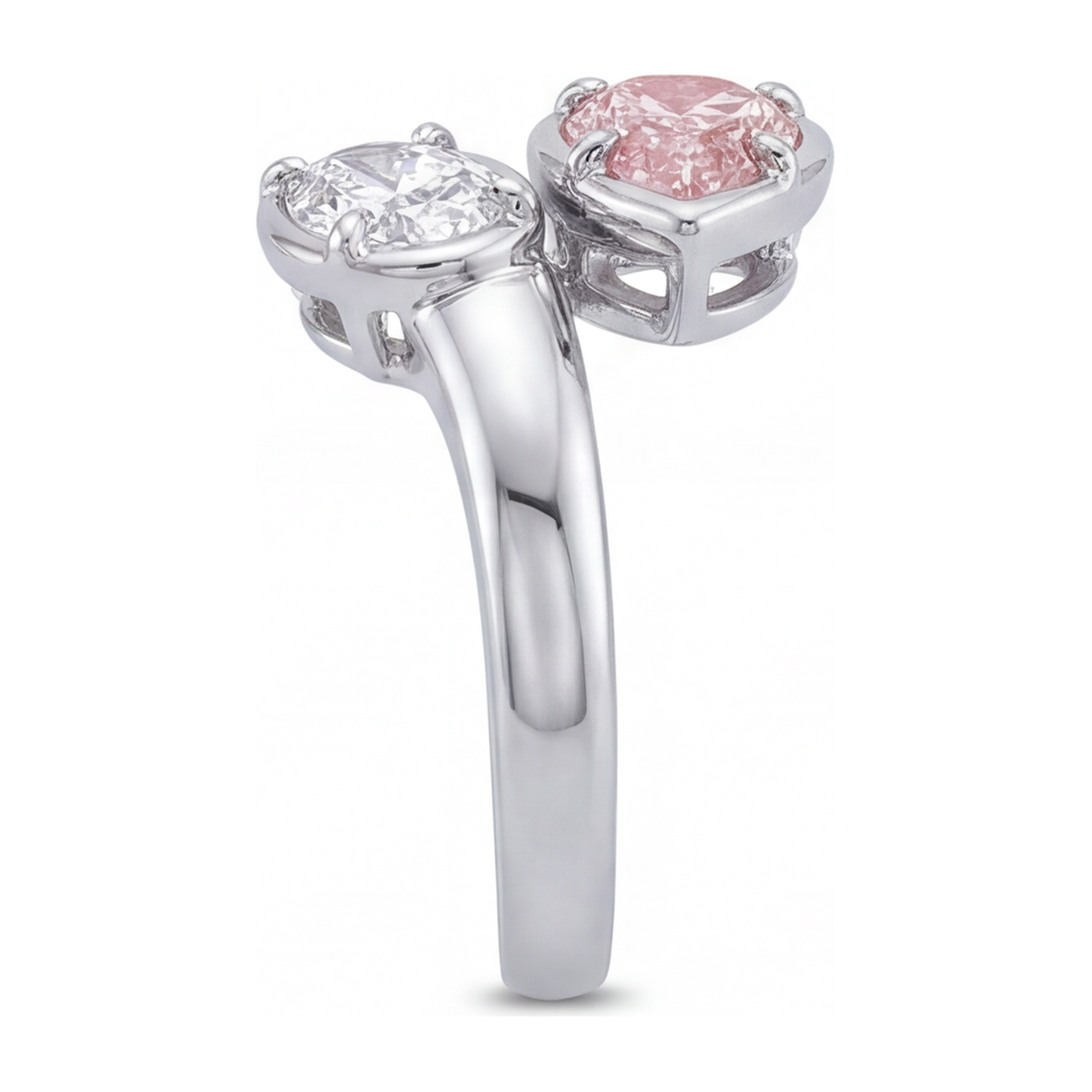 Lab Grown Pink Diamond 1.75 Carat Oval Bypass Ring 14K White Gold