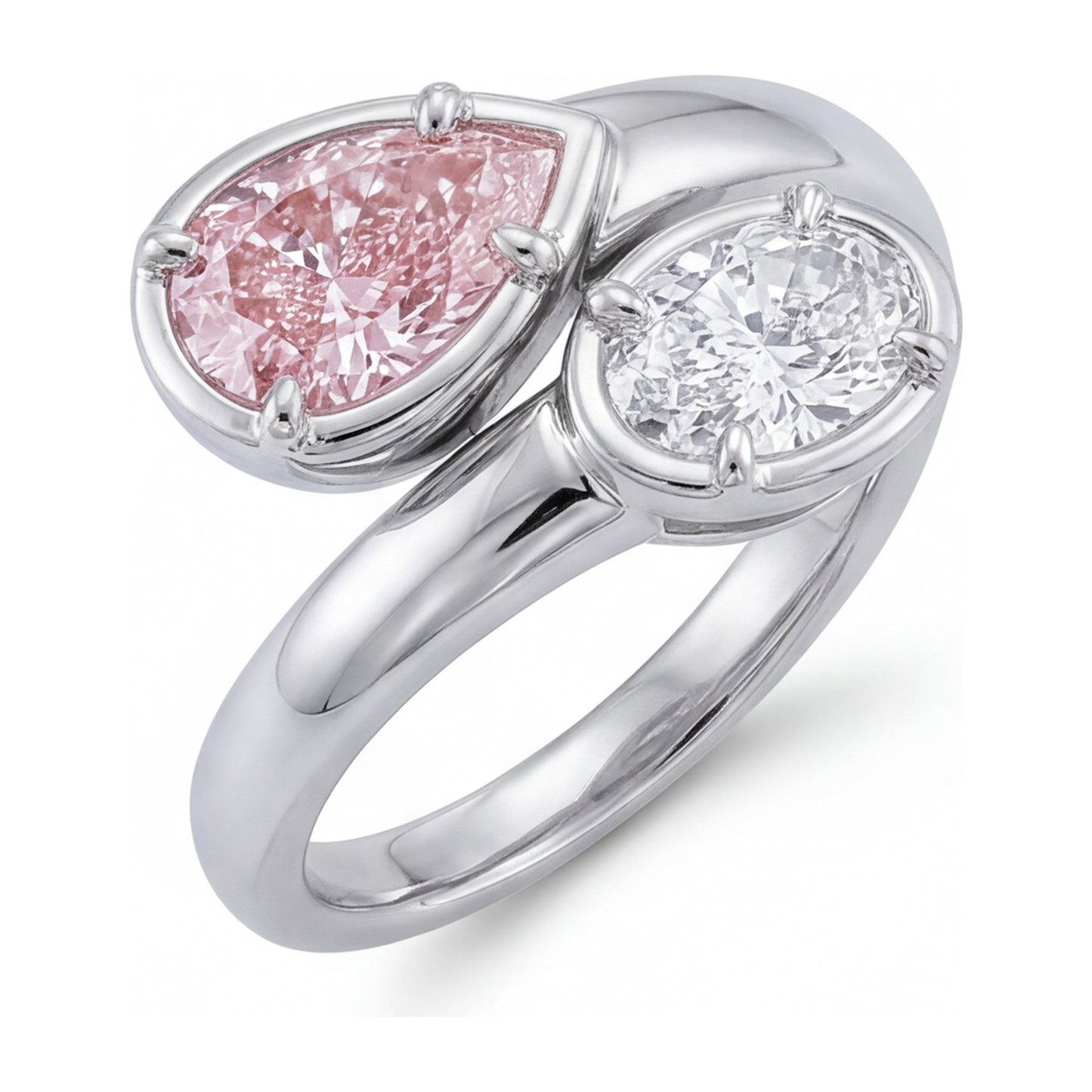 Lab Grown Pink Diamond 1.75 Carat Oval Bypass Ring 14K White Gold