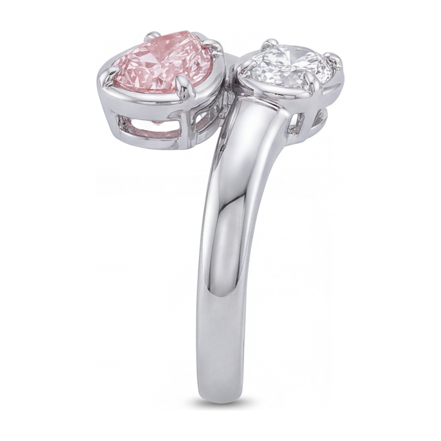 Lab Grown Pink Diamond 1.75 Carat Oval Bypass Ring 14K White Gold