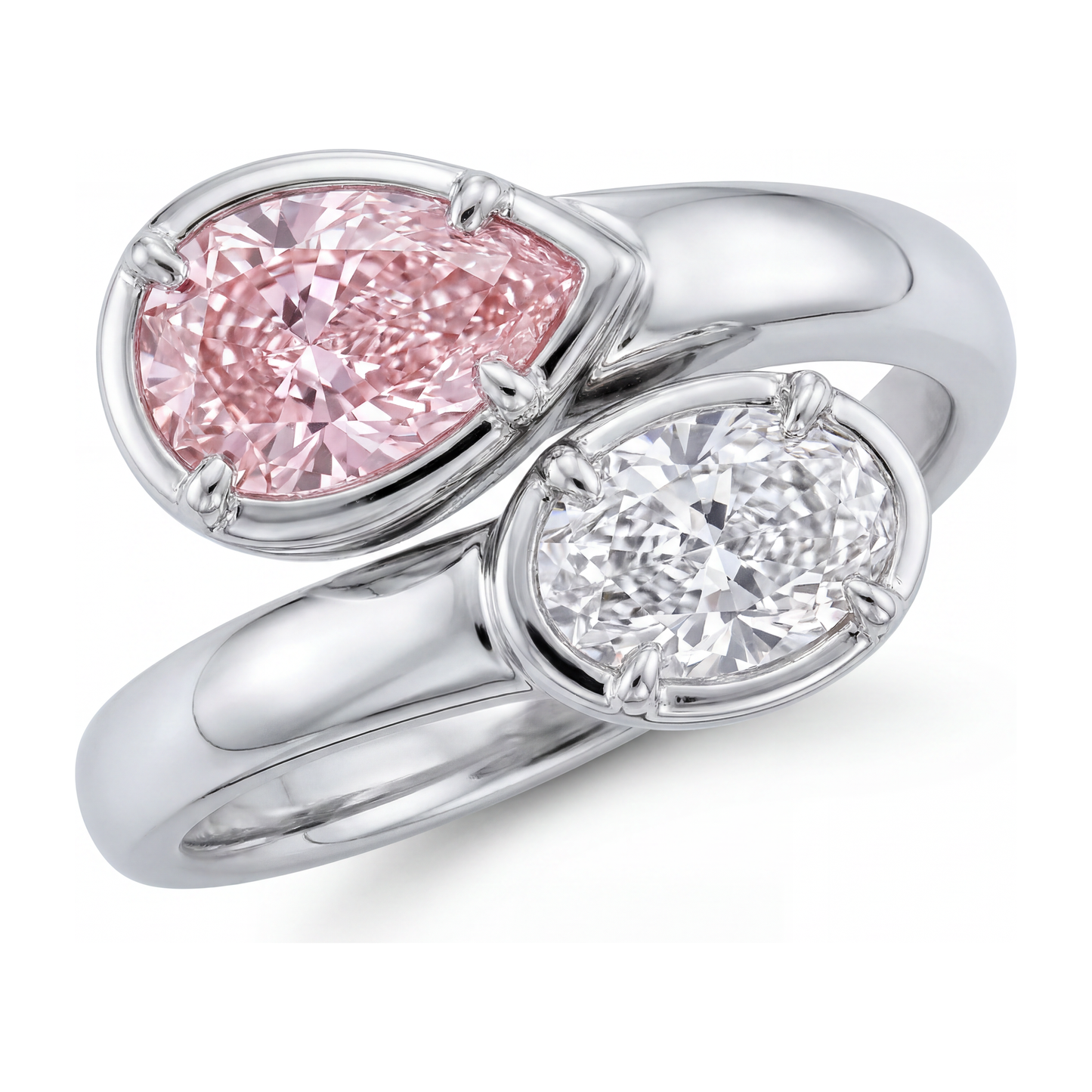 Lab Grown Pink Diamond 1.75 Carat Oval Bypass Ring 14K White Gold