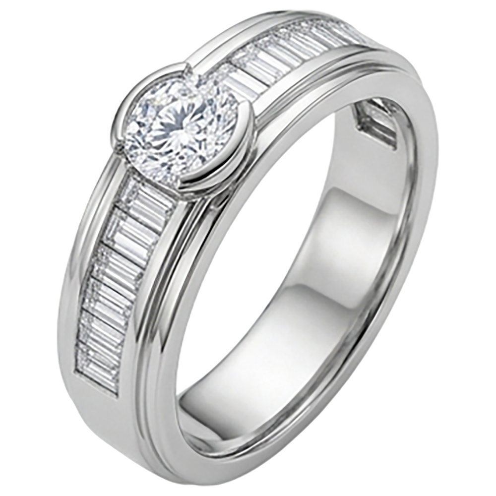 1.85 Carats Natural Earth Mined Diamond ( Not Lab Grown ) White Gold 14K Men's Ring Half Bezel Set
