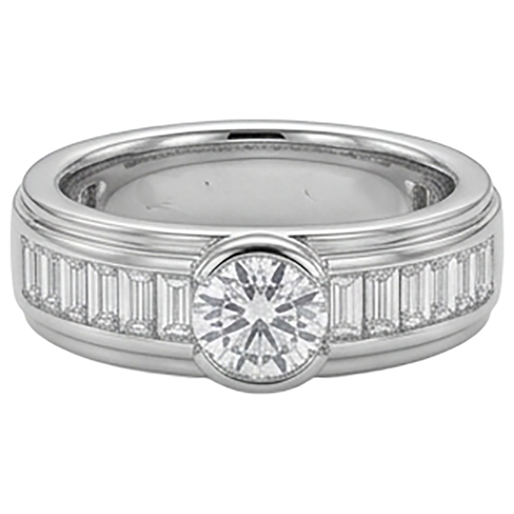 1.85 Carats Natural Earth Mined Diamond ( Not Lab Grown ) White Gold 14K Men's Ring Half Bezel Set