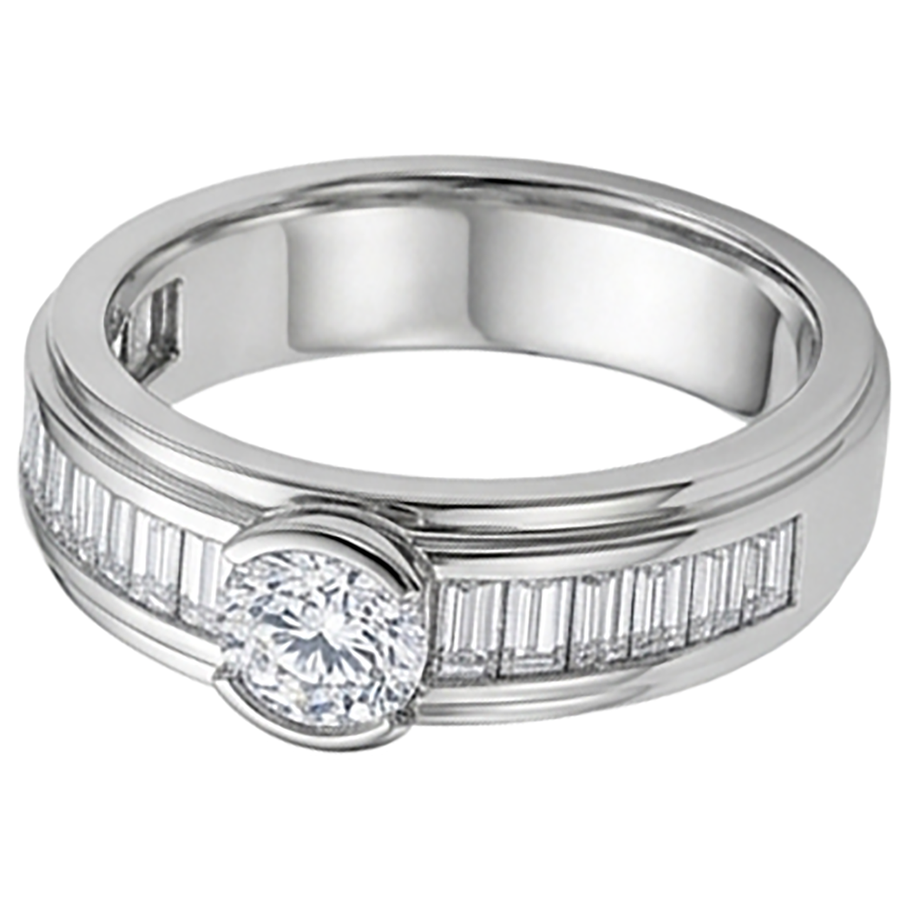 1.85 Carats Natural Earth Mined Diamond ( Not Lab Grown ) White Gold 14K Men's Ring Half Bezel Set