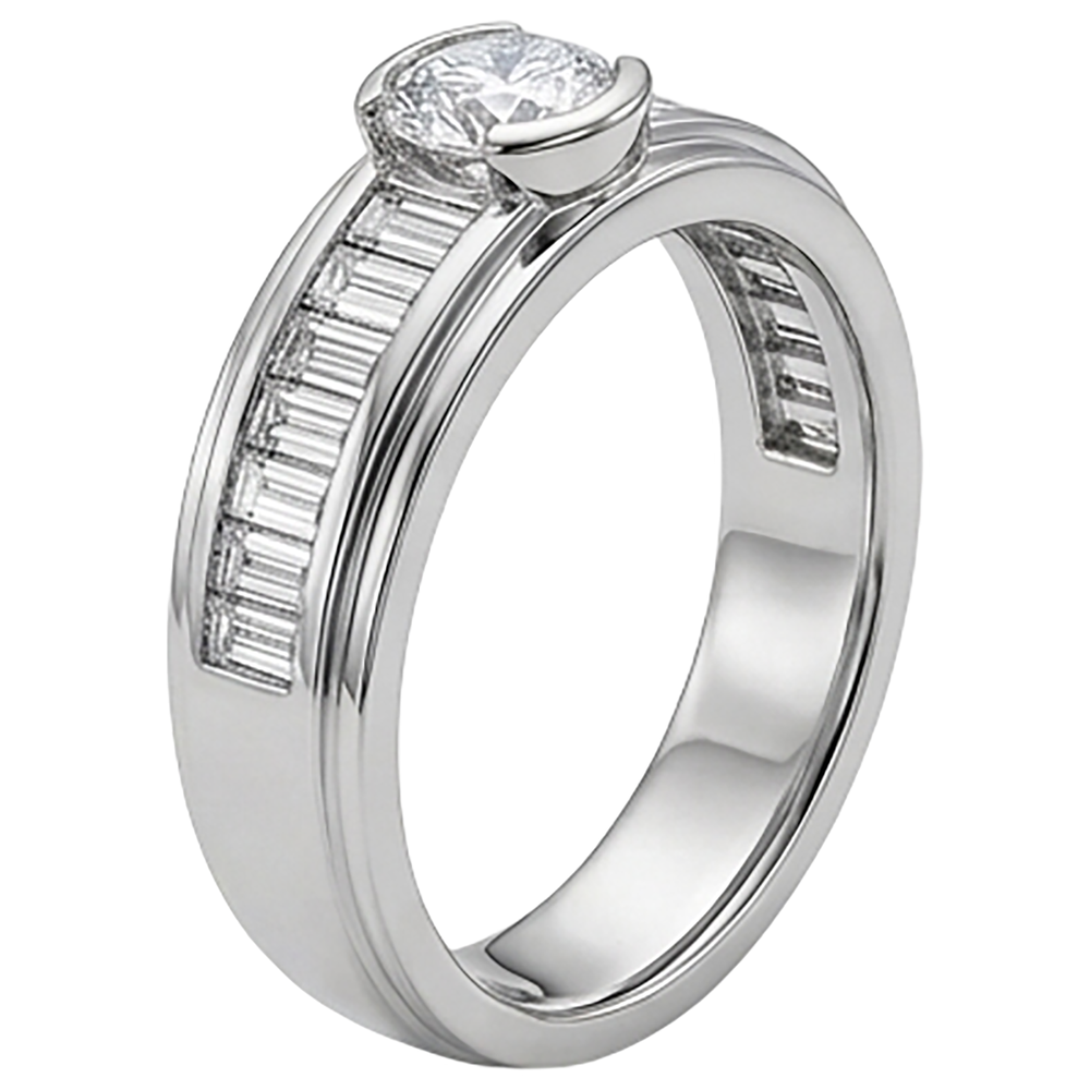 1.85 Carats Natural Earth Mined Diamond ( Not Lab Grown ) White Gold 14K Men's Ring Half Bezel Set