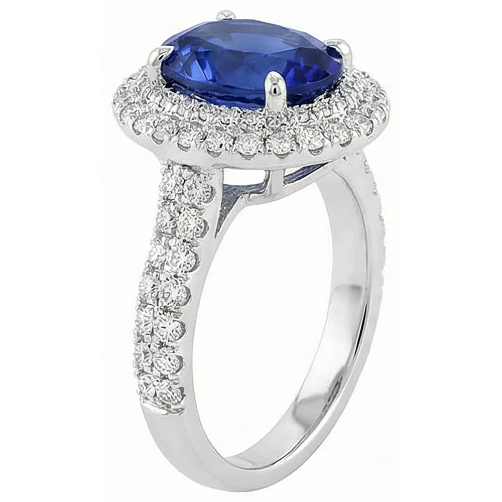 natural round tanzanite 1.85ct ring close up detail