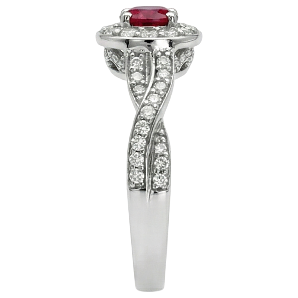 1.85 Carats Red Round Halo Ruby Natural Earth Mined Diamond ( Not Lab Grown )  Ring White Gold 14K