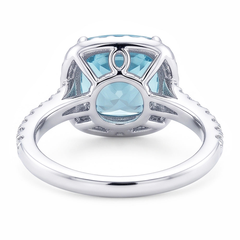 1.91 Carats Blue Cushion Halo Center Gemstone Ring White Gold 14K