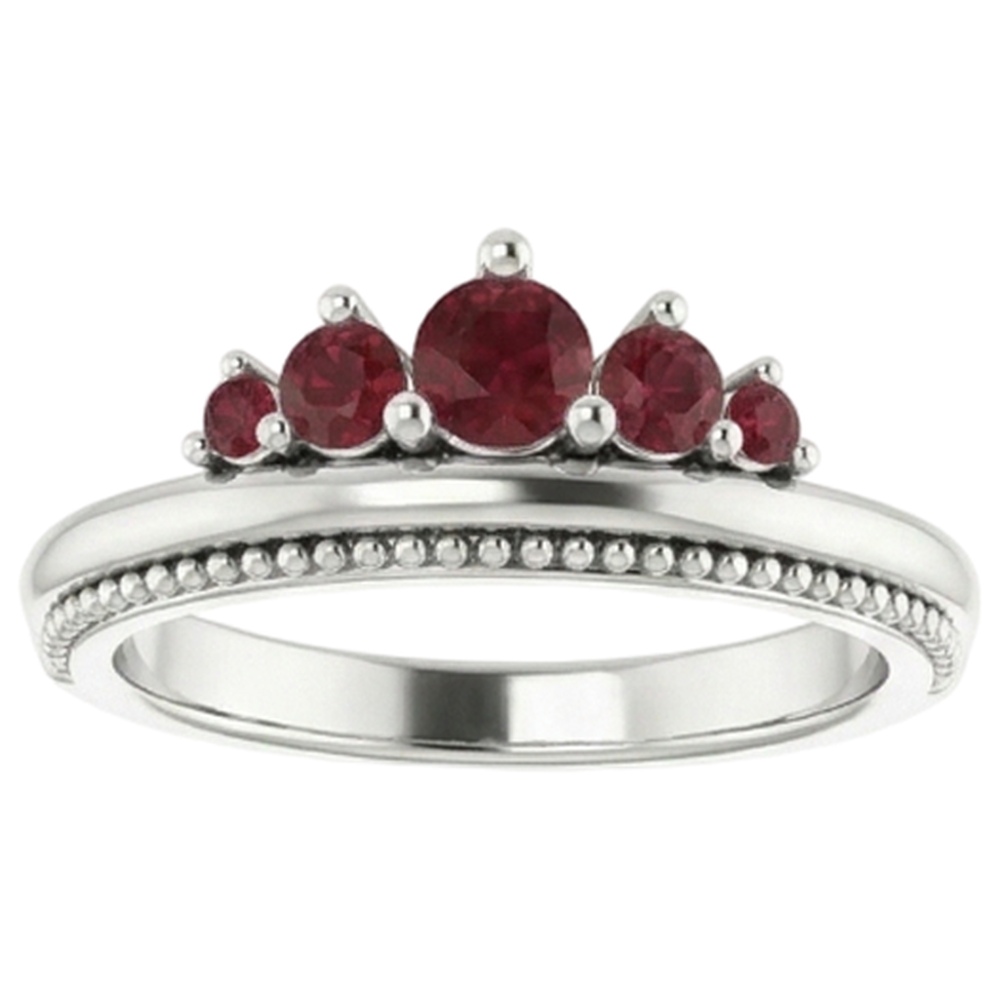 1 Carat Five Stone Ring Ruby White Gold 14K