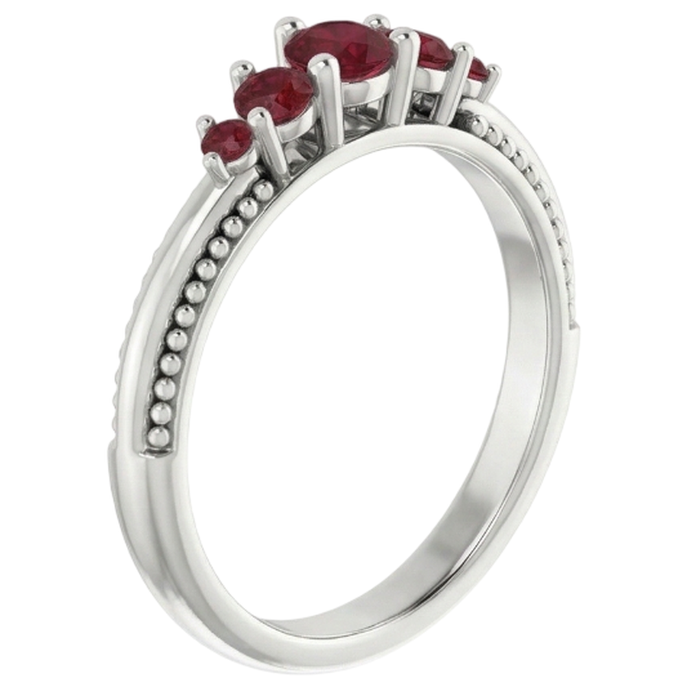 1 Carat Five Stone Ring Ruby White Gold 14K