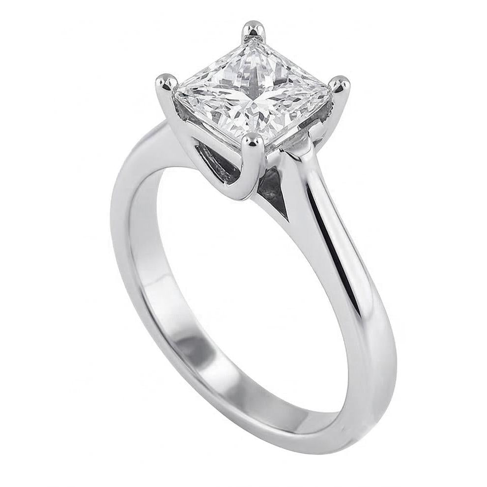 1 Carat Princess Cut Solitaire Natural Earth Mined Diamond ( Not Lab Grown ) Wedding Ring 14K White Gold