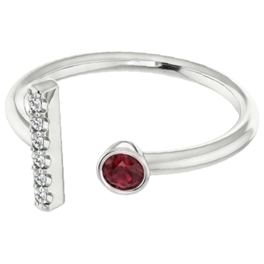 1 Carat Promise Ring Natural Earth Mined Diamond ( Not Lab Grown ) & Ruby Bezel Set White Gold