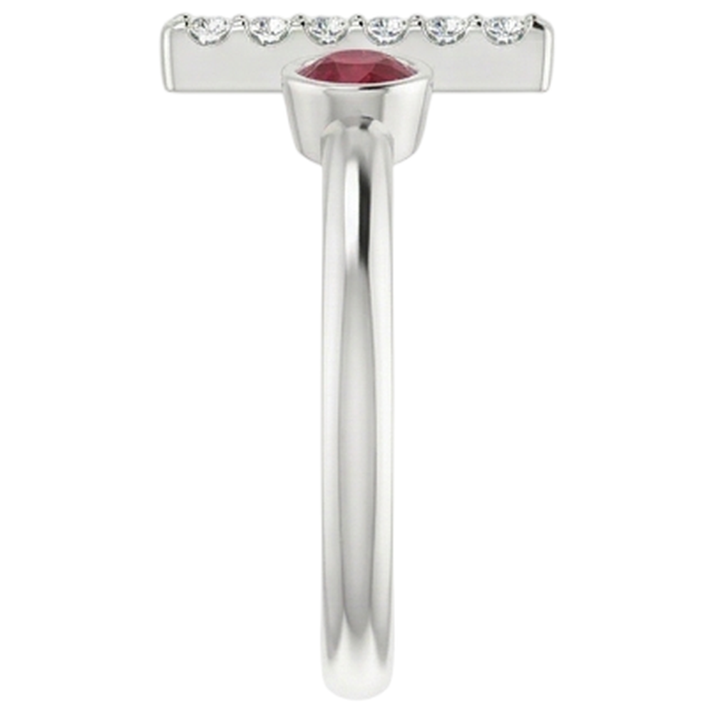 1 Carat Promise Ring Natural Earth Mined Diamond ( Not Lab Grown ) & Ruby Bezel Set White Gold