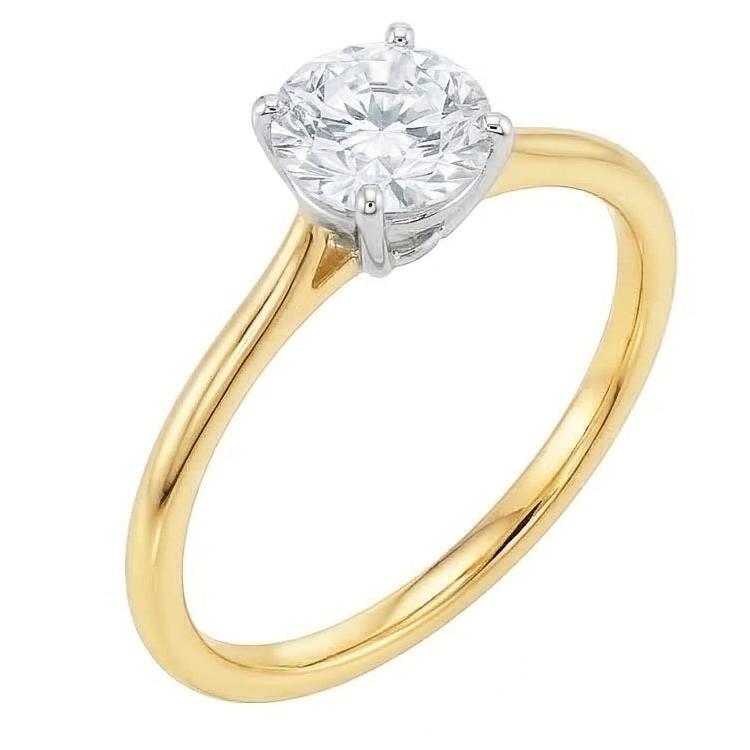 1 Carat Round Cut Solitaire Natural Earth Mined Diamond ( Not Lab Grown )  Promise Ring Two Tone Gold 14K