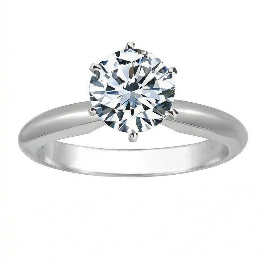 1 Carat Round Natural Earth Mined Diamond Solitaire Engagement Ring 14K White Gold