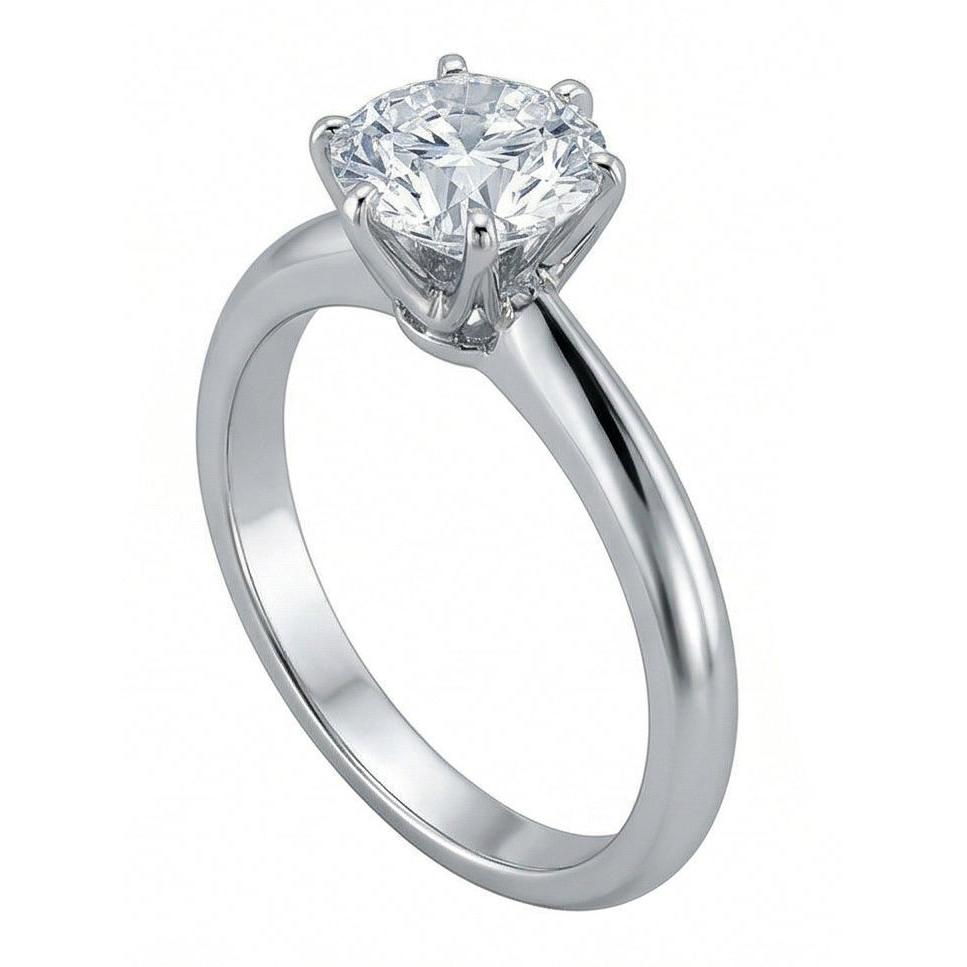 1 Carat Round Natural Earth Mined Diamond Solitaire Engagement Ring 14K White Gold