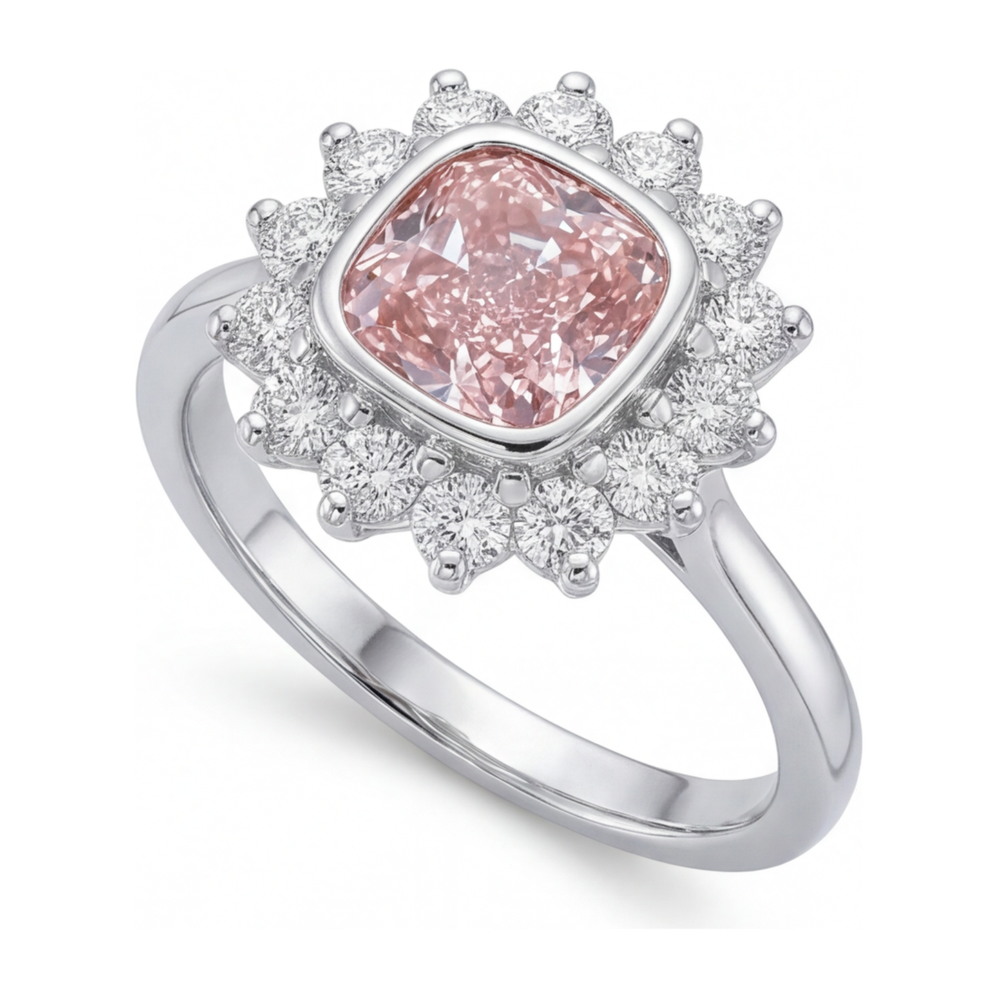 Pink Gem Engagement Ring 1 Carat Lab Grown Cushion Diamond Halo 14K White Gold