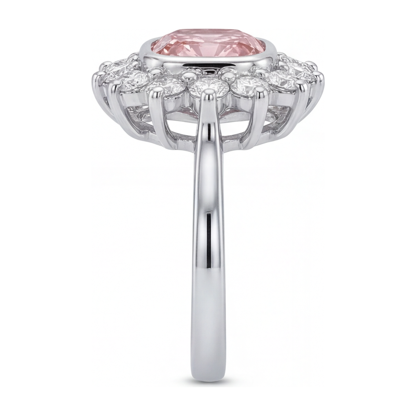Pink Gem Engagement Ring 1 Carat Lab Grown Cushion Diamond Halo 14K White Gold