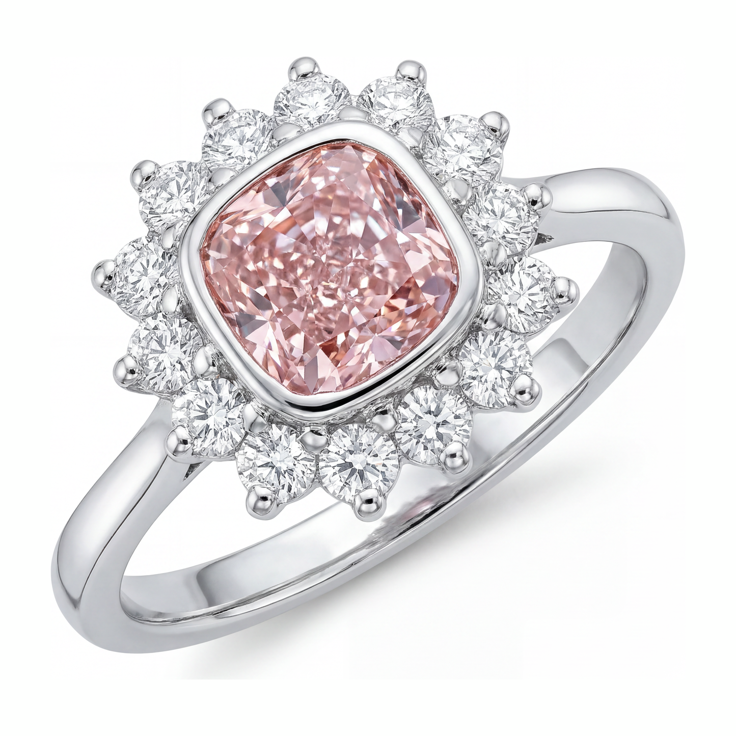 Pink Gem Engagement Ring 1 Carat Lab Grown Cushion Diamond Halo 14K White Gold