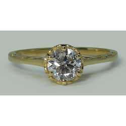 1 Carat Round Natural Earth Mined Diamond Crown Style Solitaire Engagement Ring