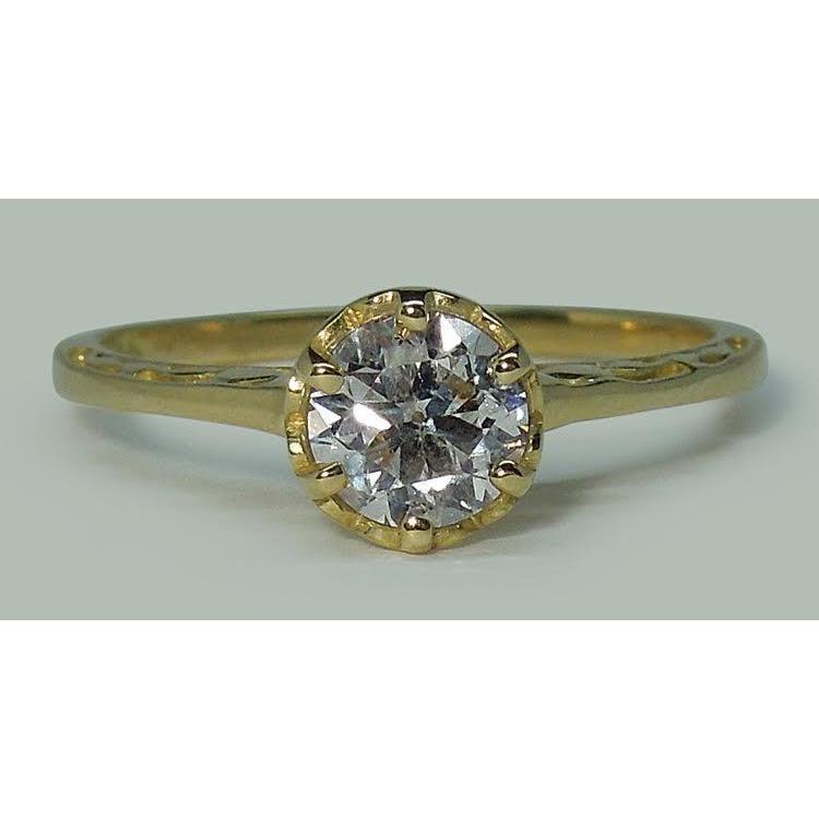 1 Carat Round Natural Earth Mined Diamond Crown Style Solitaire Engagement Ring