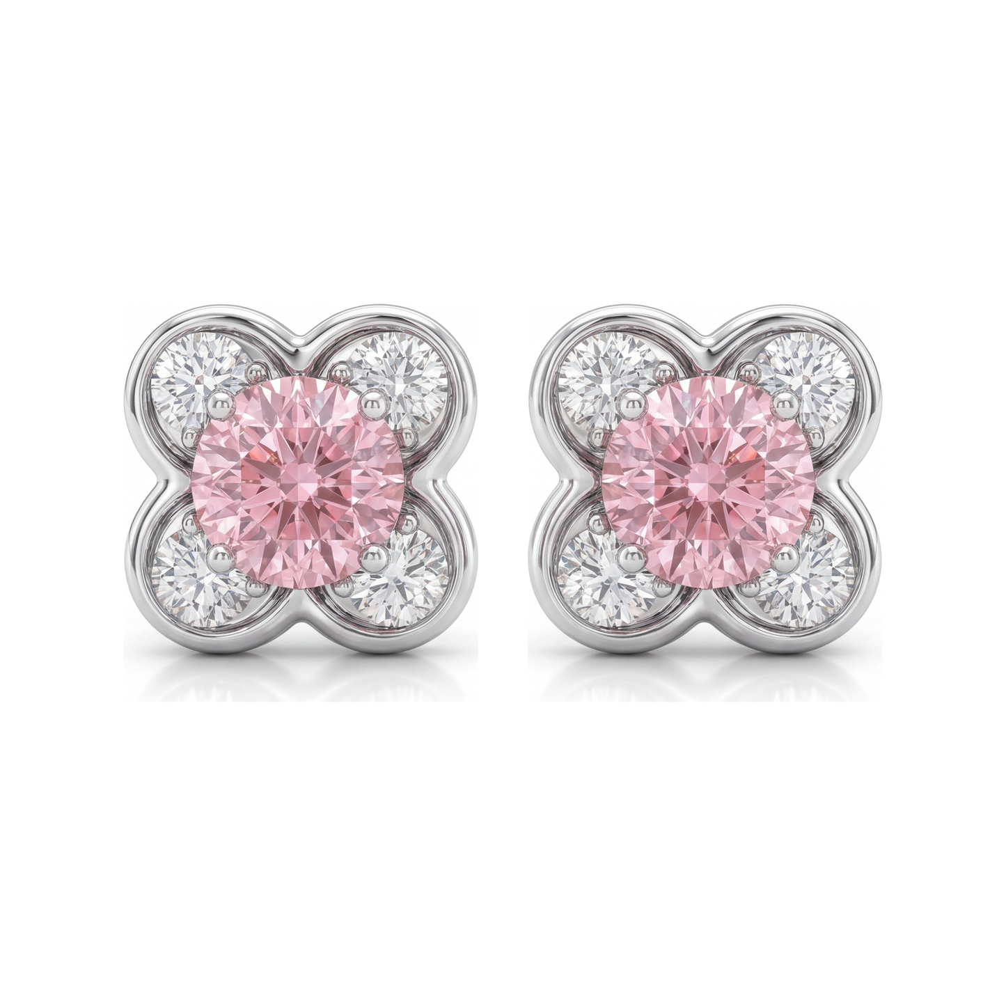 Pink Diamond Earrings 1 Carat Lab Grown Round Cluster 14K White Gold