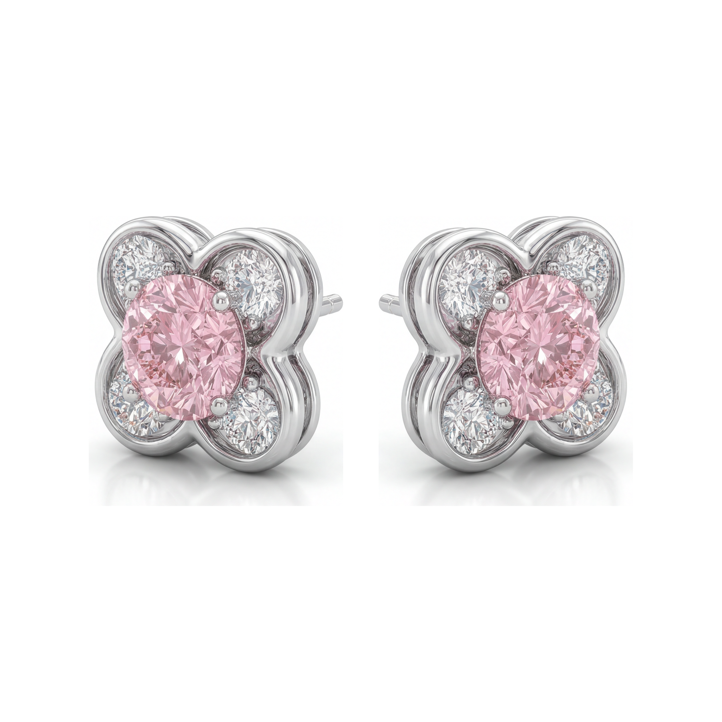 Pink Diamond Earrings 1 Carat Lab Grown Round Cluster 14K White Gold