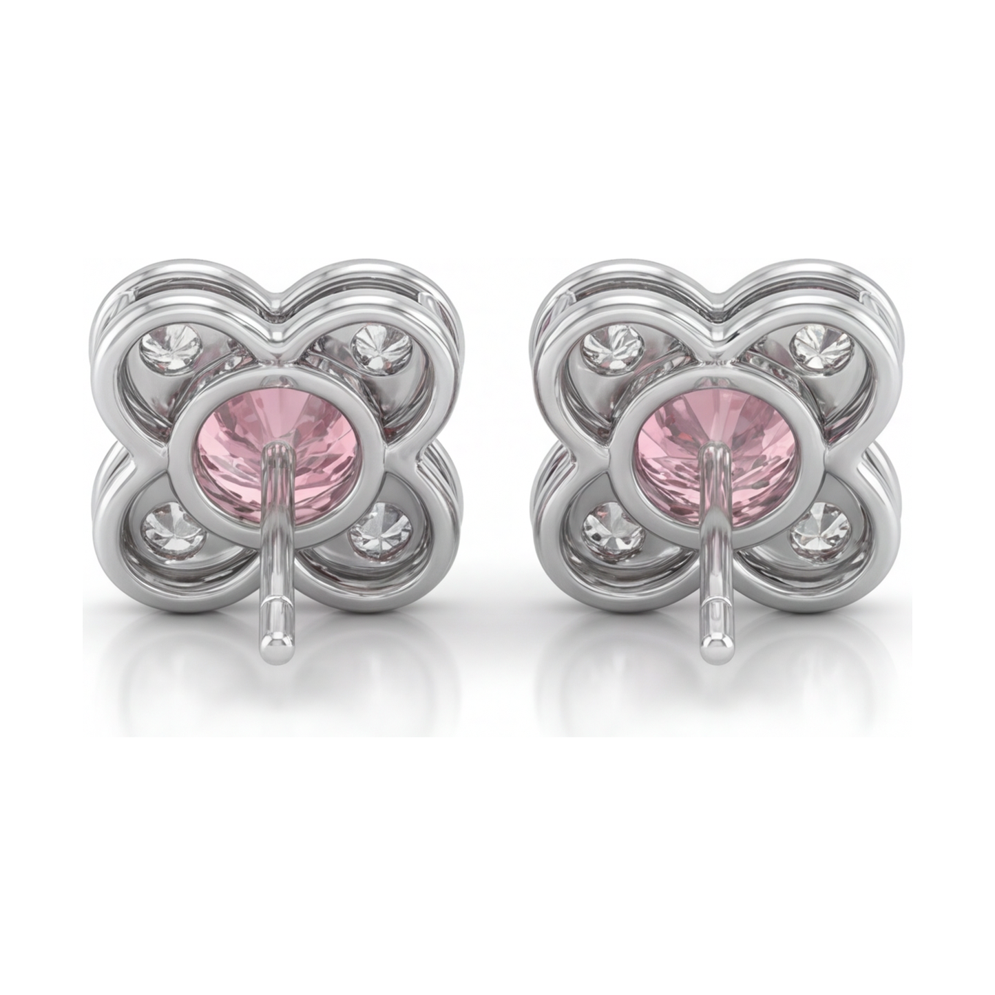 Pink Diamond Earrings 1 Carat Lab Grown Round Cluster 14K White Gold