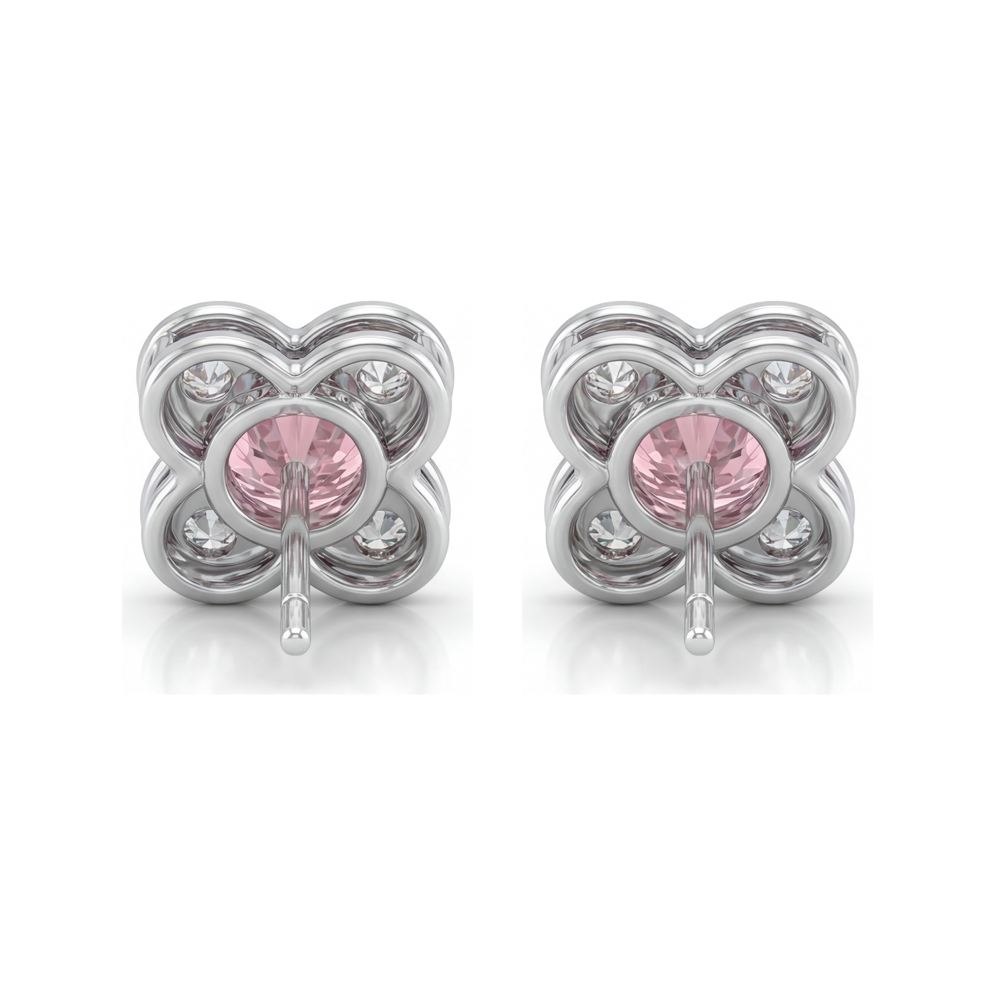 Pink Diamond Earrings 1 Carat Lab Grown Round Cluster 14K White Gold