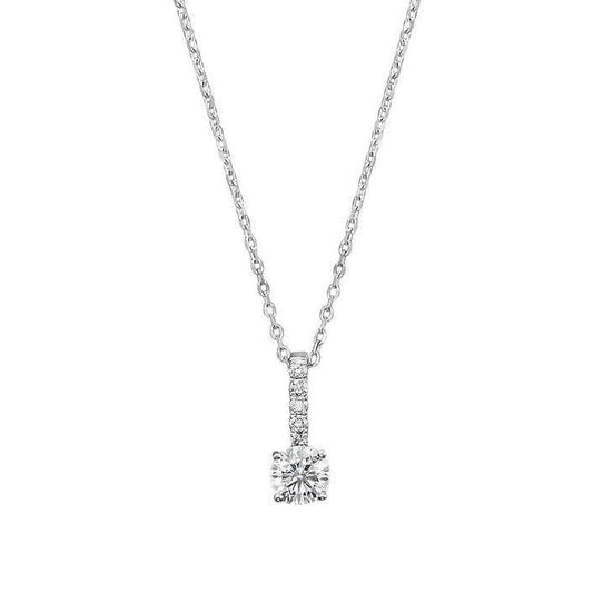 1.05 Ct Prong Set Round Genuine Diamond Necklace Pendant 14K White Gold