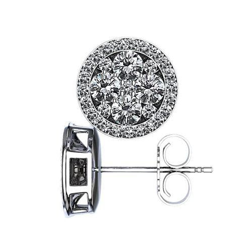 1.10 Ct Sparkling Round Cut Real Diamonds Halo Women Studs Earring WG 14K